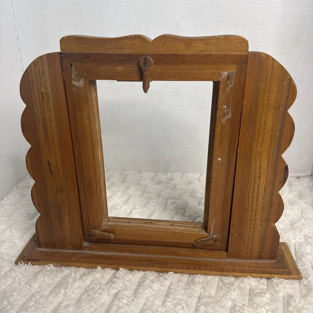 Authentic 1940s Signed Handcrafted Cedar Folk Art Picture Tabletop Frame Hearts